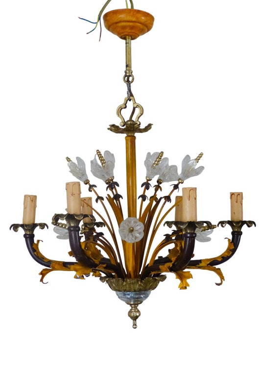 Banci gorgeous mid-century painted iron bronze glass floral foliage candlestick