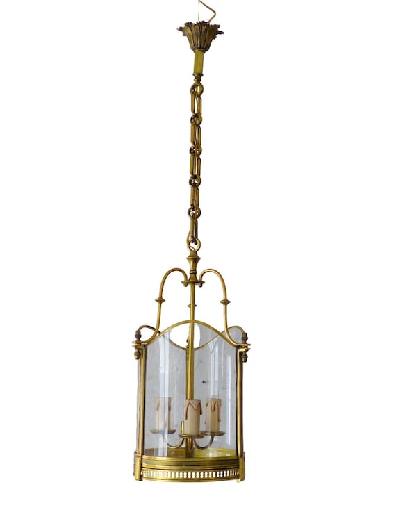Charming vintage french hall lantern chandelier ceiling gilded brass bronze gau