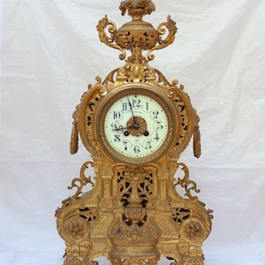 22&quot; xxl gorgeous antique french bronze lion clock 19th paris movement gothic
