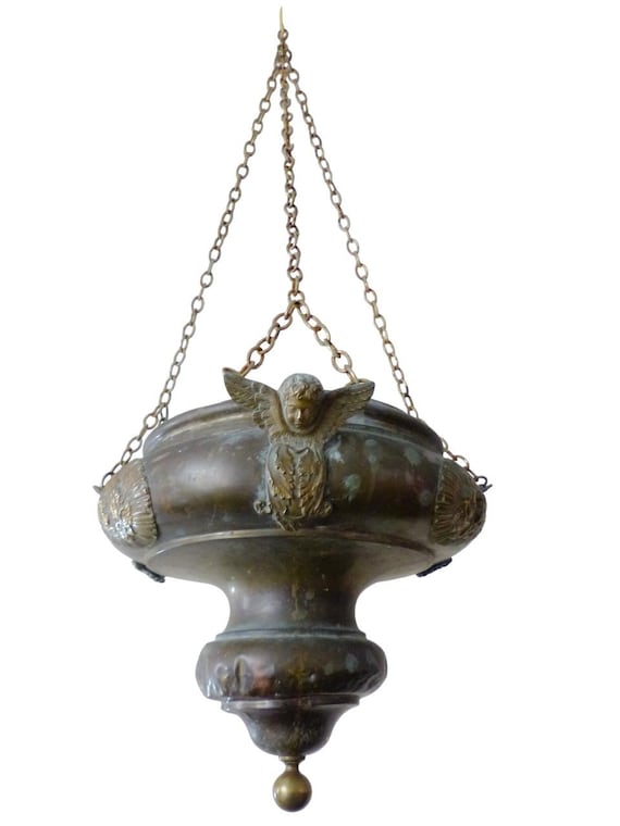 Large french sanctuary church bronze chandelier ceiling religious 19th gothic