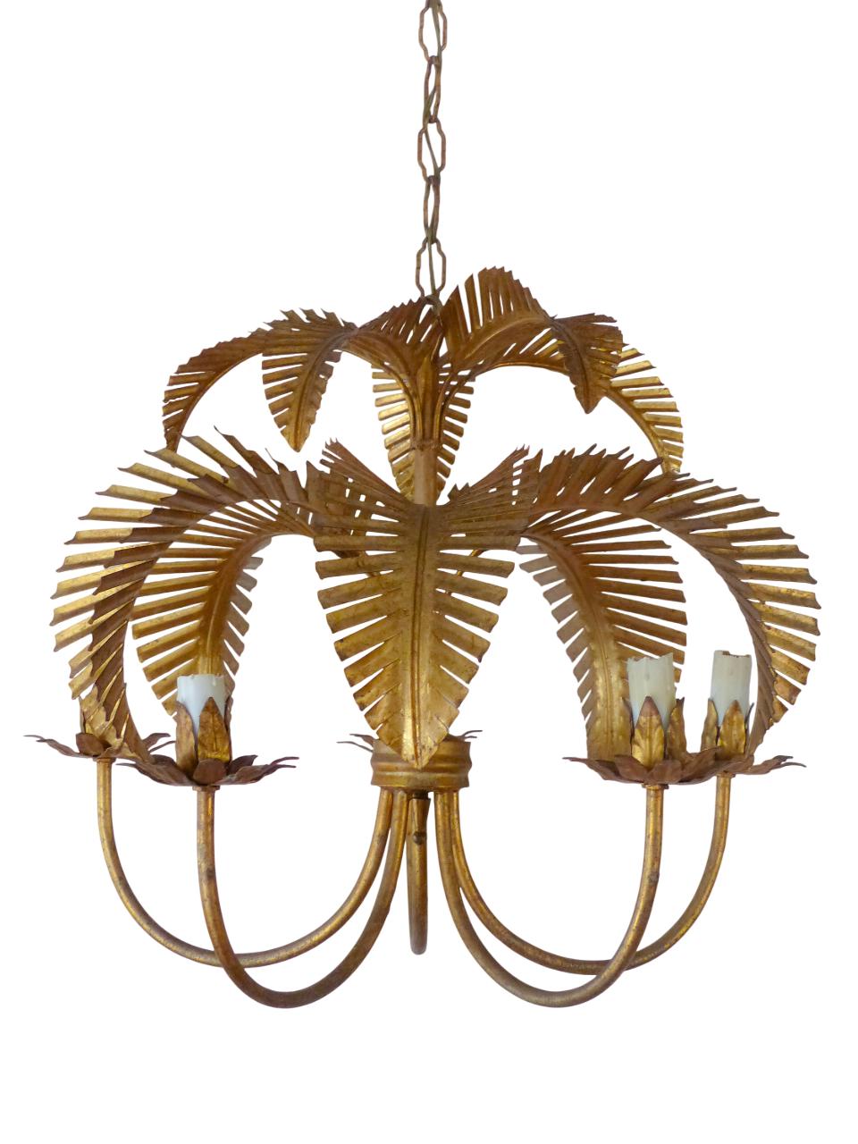 Hans Kogl rare palm ceiling 70's Hollywood Regency mid century Jansen chandelier