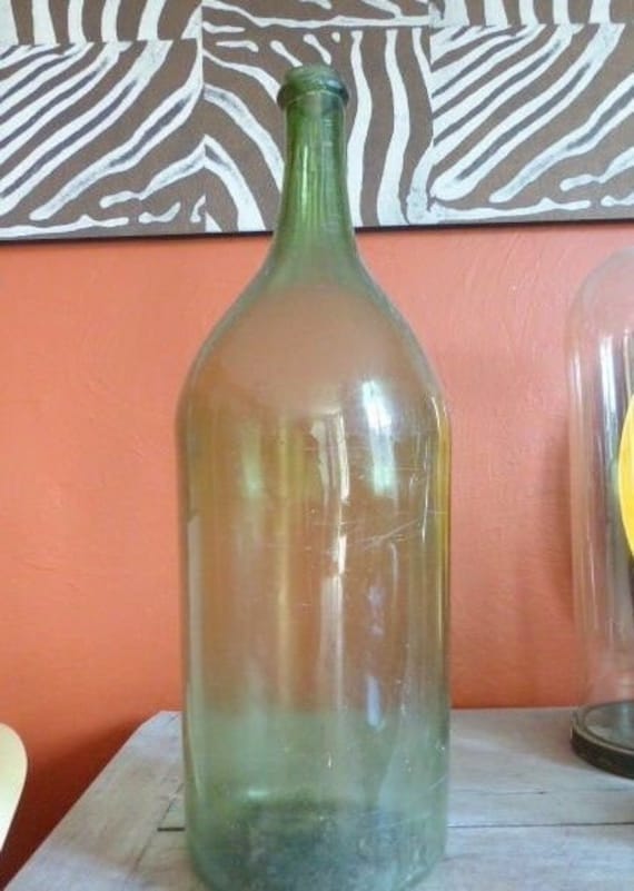 Huge antique French wine bottle, hand-blown glass, circa 1880, demijohn, dame-jeanne, 23" 3