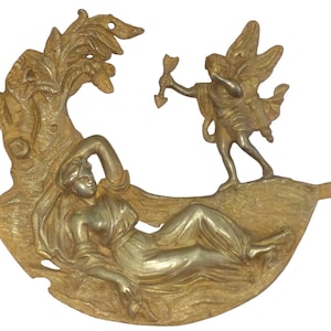 19th xl large antique french gilded bronze pediment hardware furniture salvage
