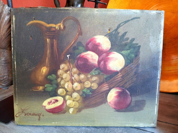 Superb pair of antique still life paintings of fruit, circa 1900, charming decor, signed