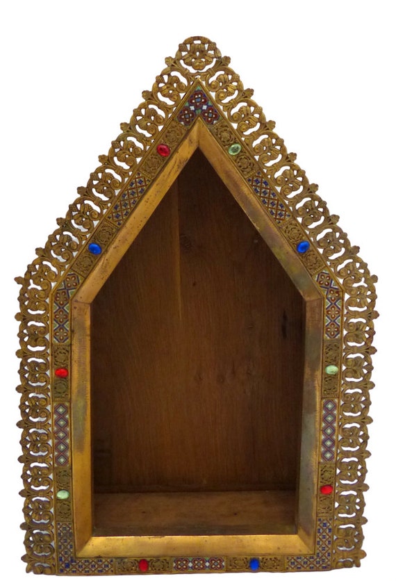 Antique French bronze and enamel plaque, religious cross frame, rare box, 19th century