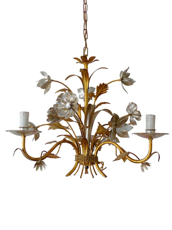 Silver & gilded enameled chandelier ceiling 70' regency mid century hans kogl st