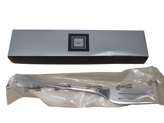 Christofle touraine stainless large serving fork 10" capricorne new - sealed
