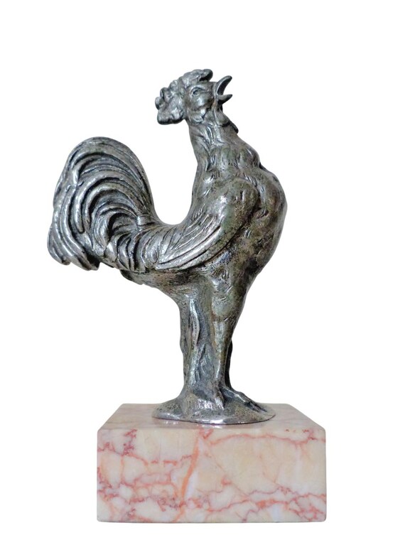 1920 antique decorative figure mascot rooster cockrel French bronze statue 5"