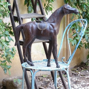 Large vintage horse leather covered 21&quot; tall figurine home farmhouse decor 20th