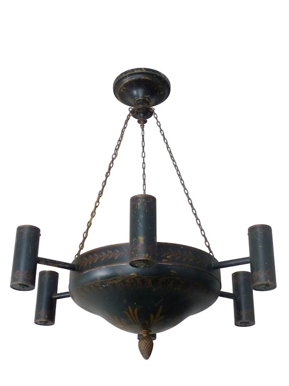 19th century French antique oil lamp, 6-light painted bronze candlestick, Empire/Directoire style