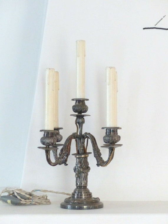 Gorgeous 19th antique candelabra silverplated bronze louis xvi style - 5 lights