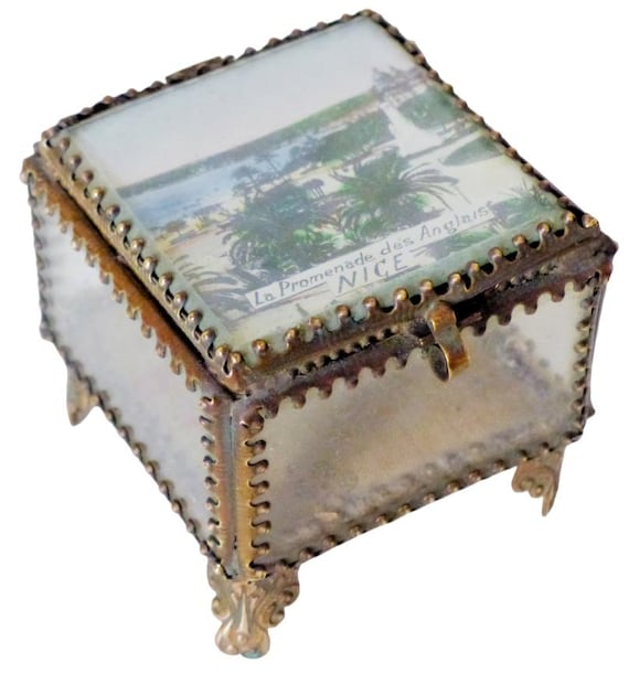 Antique grand tour style jewerly casket box case souvenir prom' nice france 1920