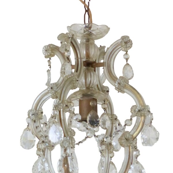 Hermosa jaula de prisma de cristal de candelabro de techo de bola de murano veneciano antiguo de 1940