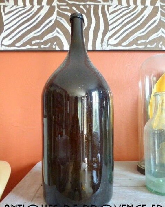 Huge antique French wine bottle, hand-blown glass, circa 1880, demijohn, dame-jeanne, 23" 2