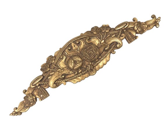 1930s Art Deco antique French gilded bronze pediment, 14" hardware salvage 207