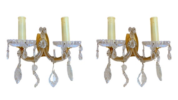 Vintage venetian pair wall light glass drop cup beads prims 1960 rare sconce