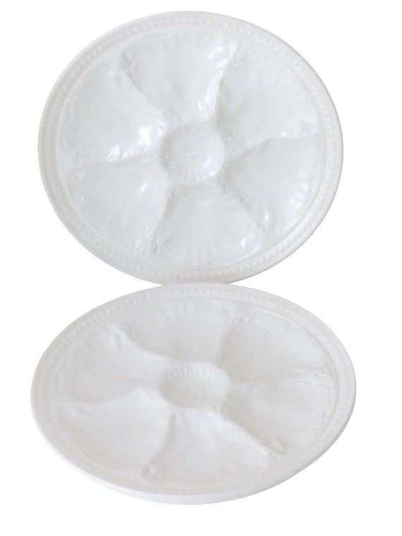 1960s French vintage Gien majolica cream oyster artichoke plates, 12 available