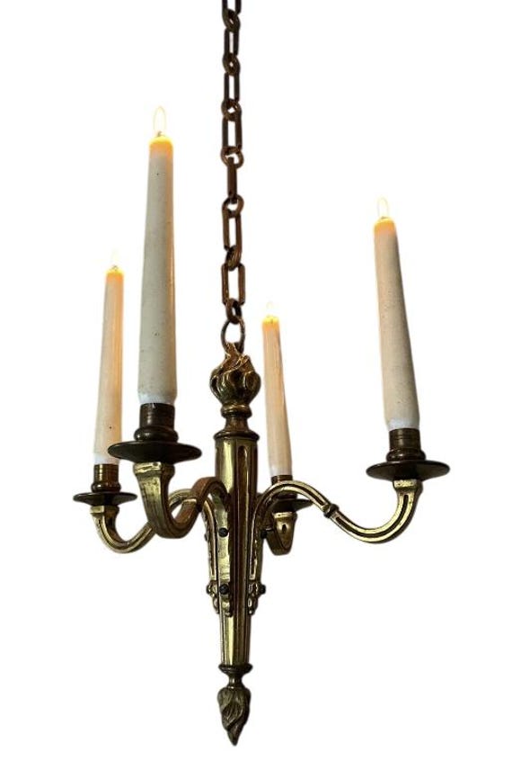 1900 antique French bronze brass candlestick chandelier ceiling flame Louis XVI