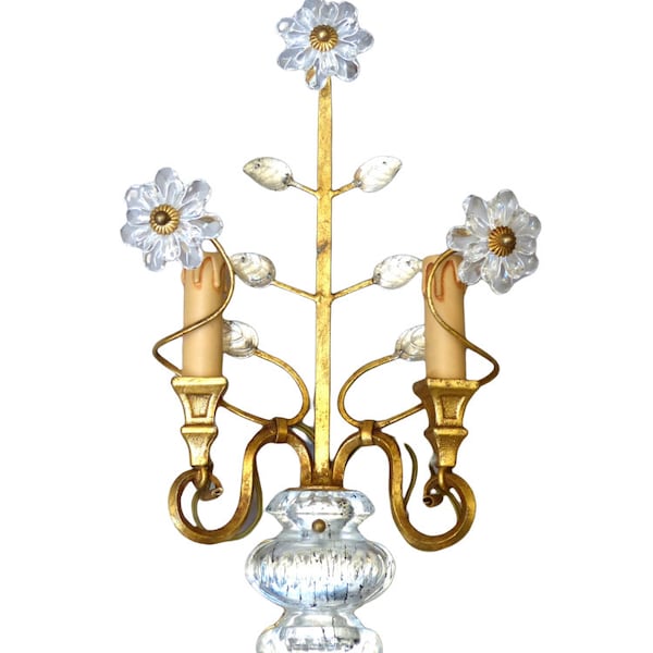 Banci large french mid-century gilt bronze wall light sconce chandelier baguès