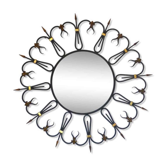 Omg rare mid-century French round iron framed convex mirror 1950