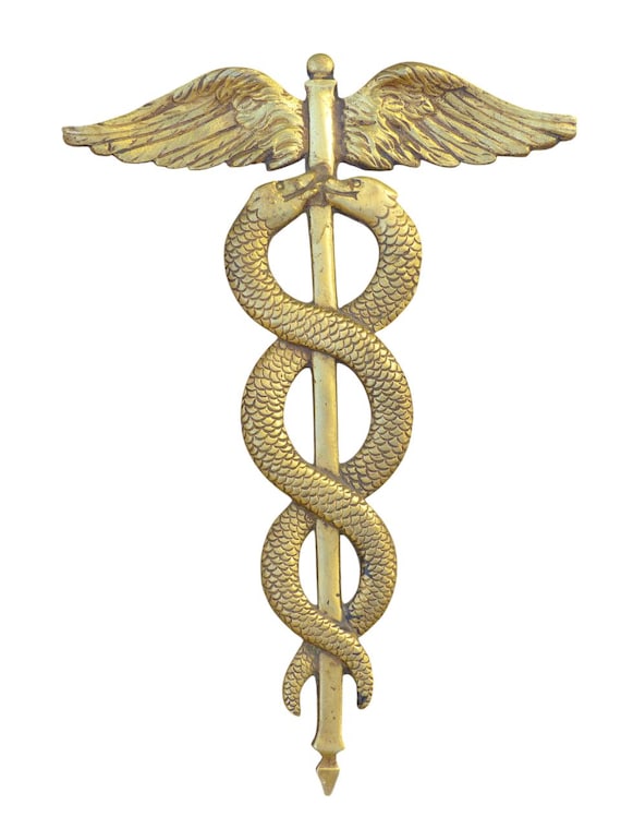 Gorgeous antique French bronze caduceus wall decor medical symbol snake staff