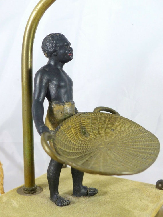 Antique bronze lamp with African-inspired figure, 19th century