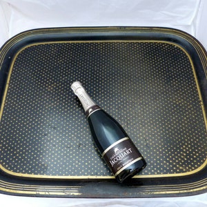 Huge 29" antique 19th c french empire painted tole metal toleware rectangul tray