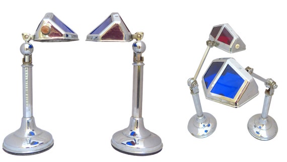 Omg rare pair desk lamp pirouett art deco bauhaus 1930 - red & blue light