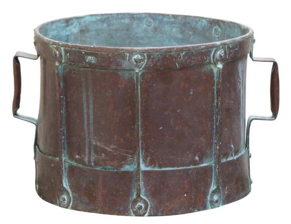 Early 19th antique French copper rustic pot measure garden ice bucket handmade