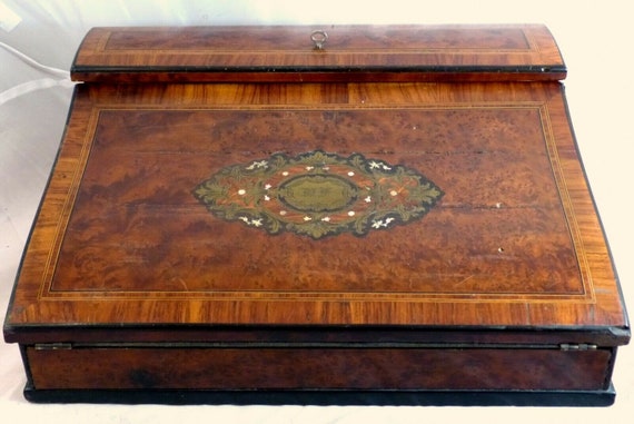 Antique French Napoleon III marquetry inlay 13" writer's box Boulle