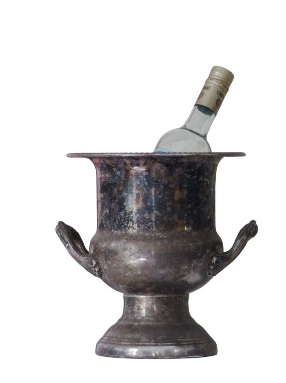 1900 large charming antique french silverplated champagne ice wine bucket handle