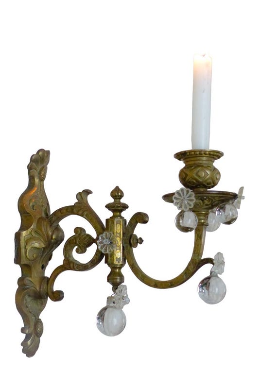 Large antique french bronze rococo 19th wall light sconce louis xv crystal balls