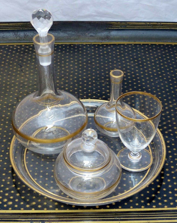 Baccarat- antique set night service 19th french blown crystal gilded 5 pieces