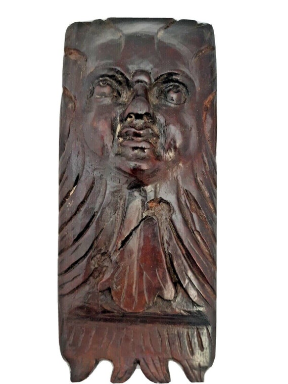 17th antique french carved cherub devil angel head walnut wood ornament