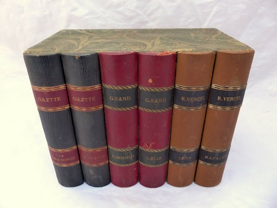 1930's antique French fake books leather wood decoration fake - #2