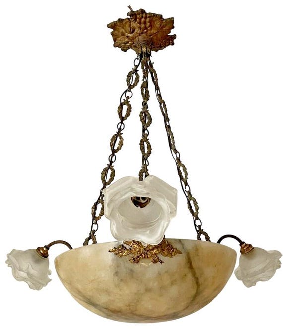 1900 gorgeous antique French alabaster pendant chandelier ceiling gilded bronze