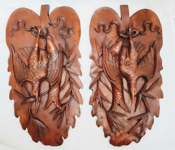 Gorgeous pair antique french hand carved wood doors panels salvage 19th hunting