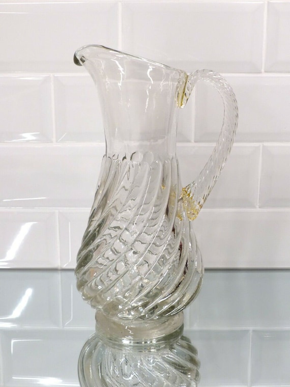Gorgeous water jug pitcher blown glass late 19th similar model bamboo baccarat