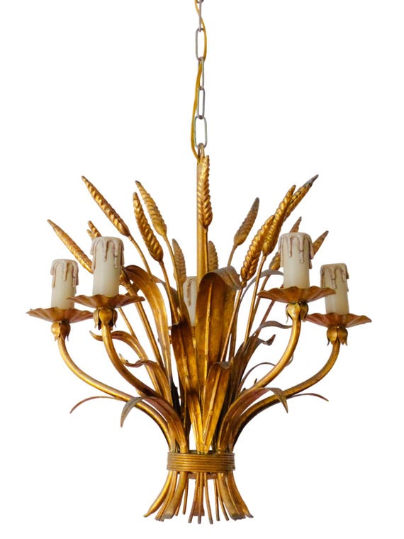 Kogl gorgeous gilded chandelier ceiling 70's hollywood regency mid century wheat