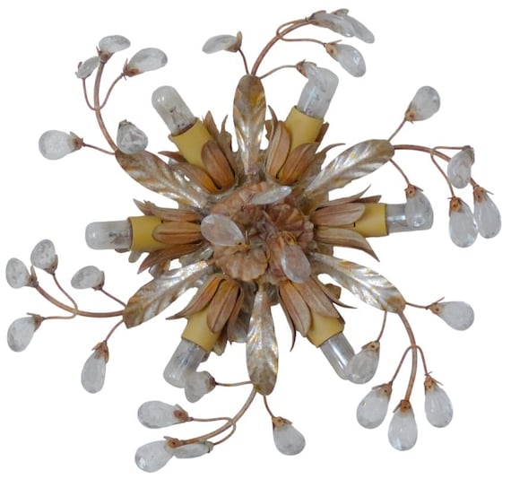 1980 flowers glass murano gilded & silver wall light ceiling chandelier artefice