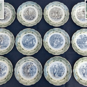 Vintage french 12pc cabinet plate set napoleon military theme sarreguemines 7.5&quot;