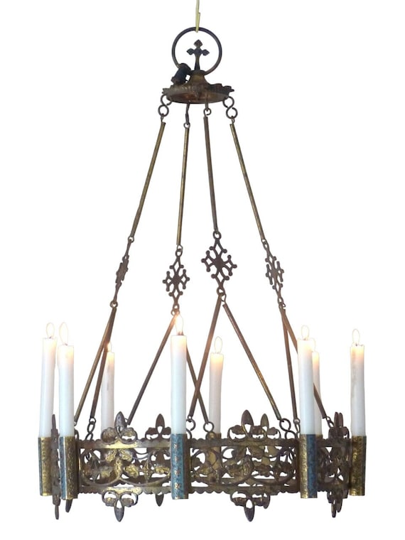 Antique french sanctuary church crown chandelier ceiling religious 19th gothic