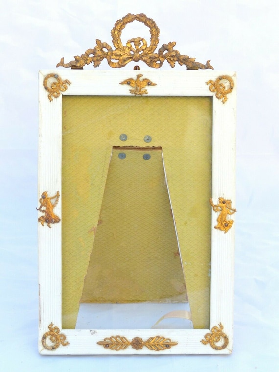 Antique French bronze miniature photo portrait frame eagle empire wall applique, 19th century