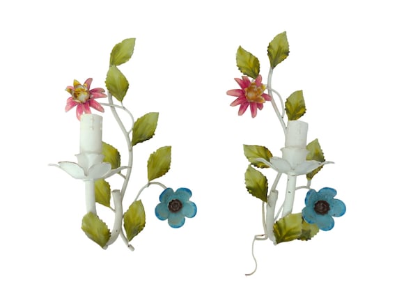 Italian Tole Leaf 4 Light Chandelier Adorned with Porcelain Flowers Italian Tole Leaf 4 Light Chandelier Adorned with Porcelain Flowers