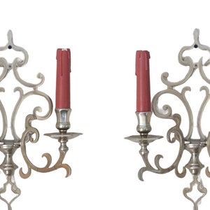 Rare antique french pair louis xiii wall light sconce 2 light tinned bronze 1920