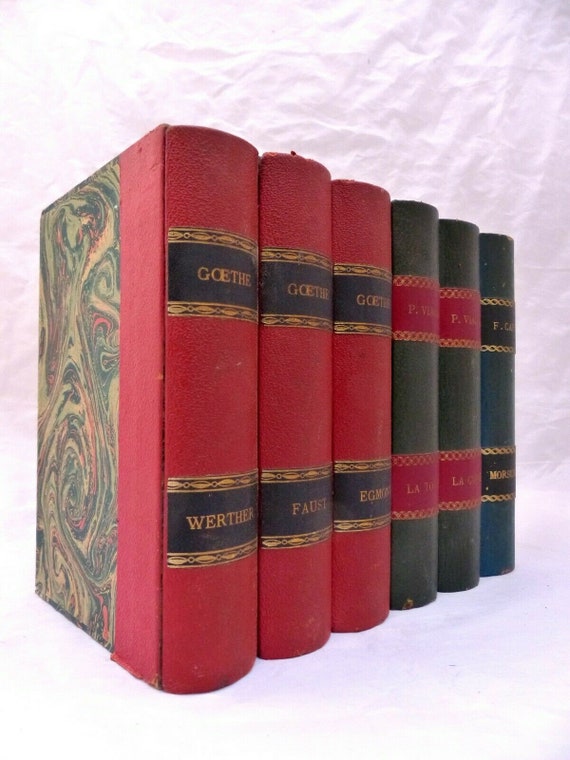 1930's antique French fake books leather wood decoration fake - #4