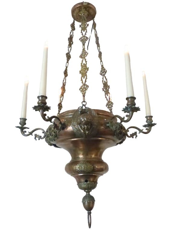Huge french sanctuary church bronze chandelier ceiling religious 19th gothic