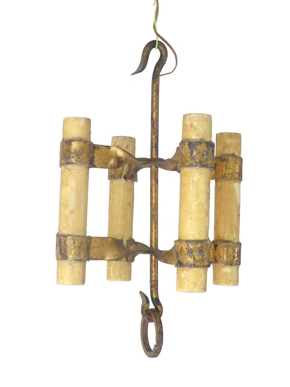 Gorgeous french medieval gothic style chandelier ceiling 1900 gilded iron wax