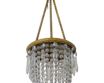 Gorgeous antique French basket chandelier ceiling bronze beads prisms 1900 166