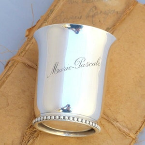 Antique french sterling silver wine julep tumbler timbale pearls chains ravinet